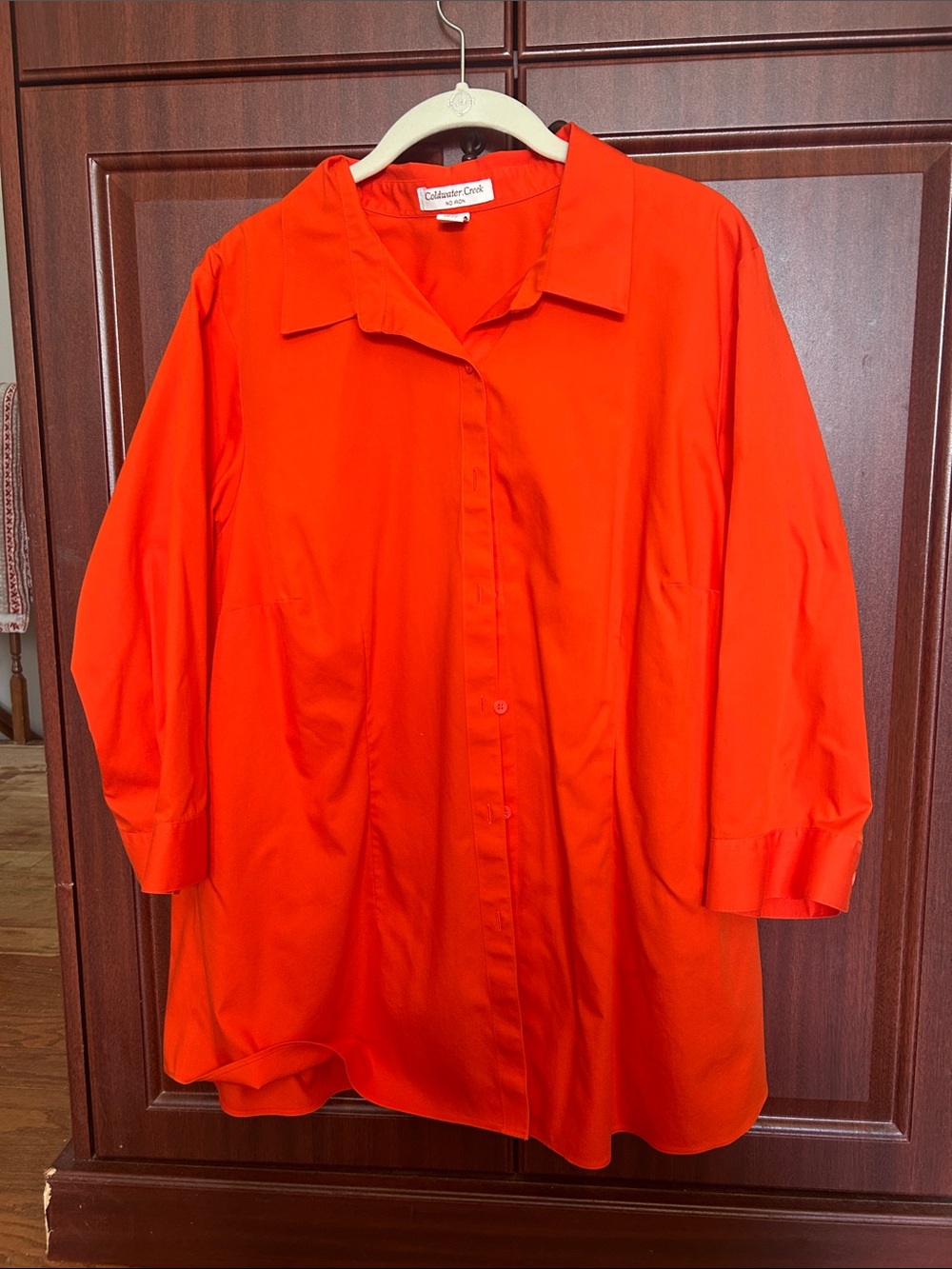Coldwater Creek Women's Bright Orange Button-Front Shirt